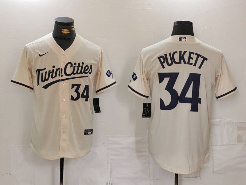 Men Minnesota Twins #34 Puckett Cream Game 2024 Nike MLB Jersey style 3